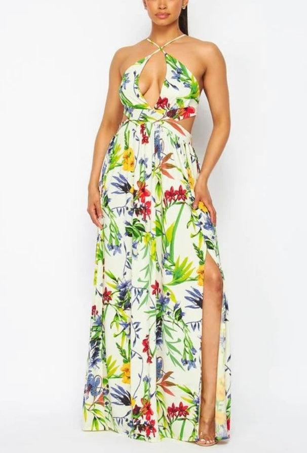 Floral Print Maxi Dress - Available in black print only