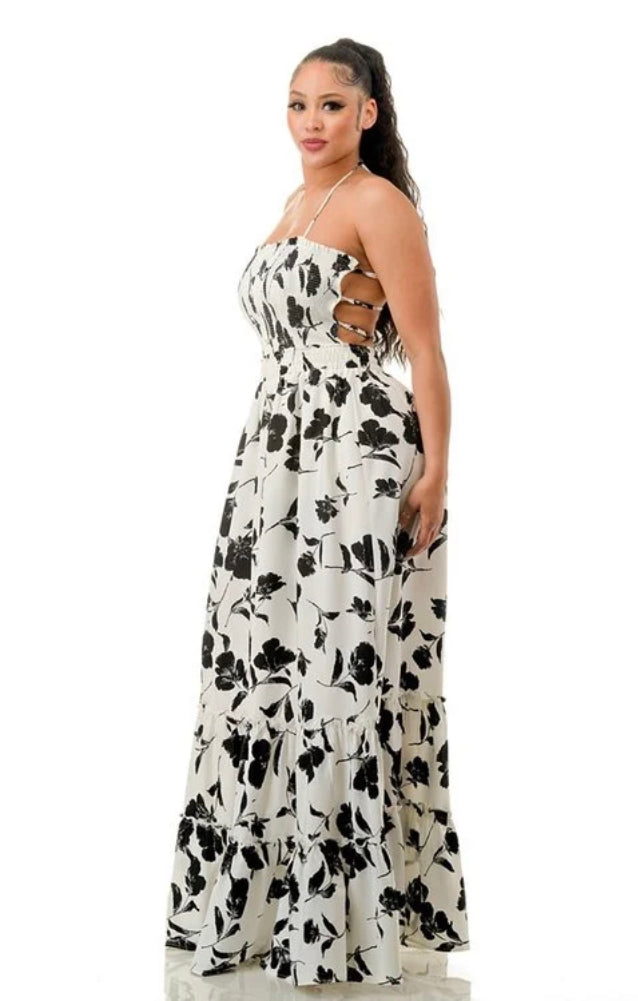 B&W Floral Maxi Dress