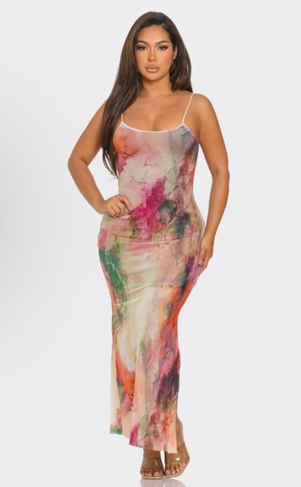 Sleeveless Multi-Print Chic Dress