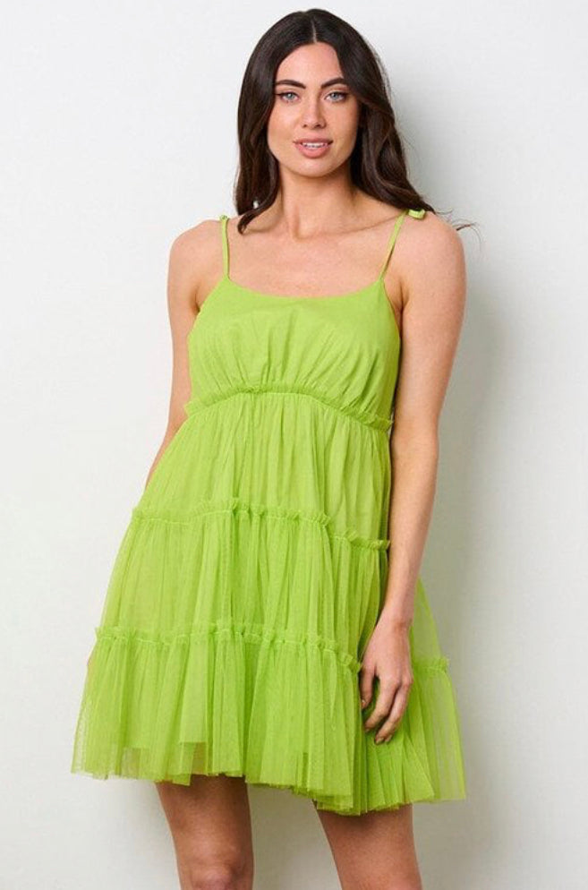 Lime Green Mesh Tiered Dress