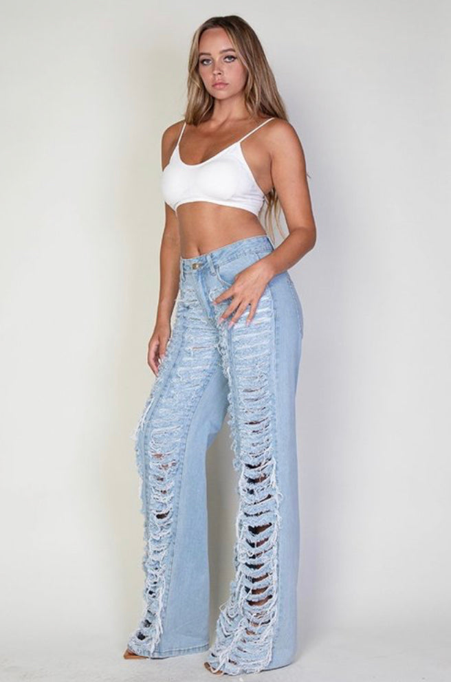 Destroyed Fringe Denim Pants