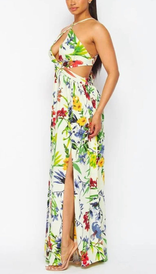 Floral Print Maxi Dress - Available in black print only