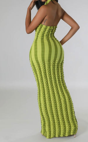 Green Stripe Popcorn Dress
