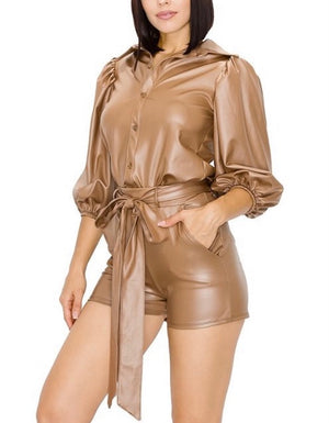 Ms. Cocoa Vegan Leather Belted Shorts Set