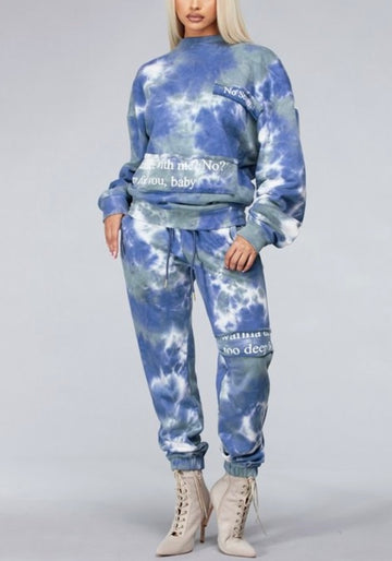 Blue Tie-Dye Sweatshirt Pants Set