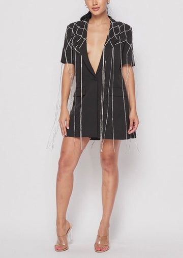 Black Love Rhinestone Blazer Dress