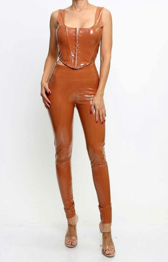 Camel Wet-look Pants