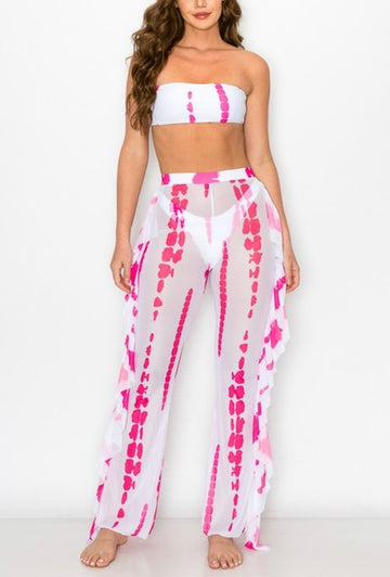 Fushia Tube Top High-Rise Bikini and Pants Set