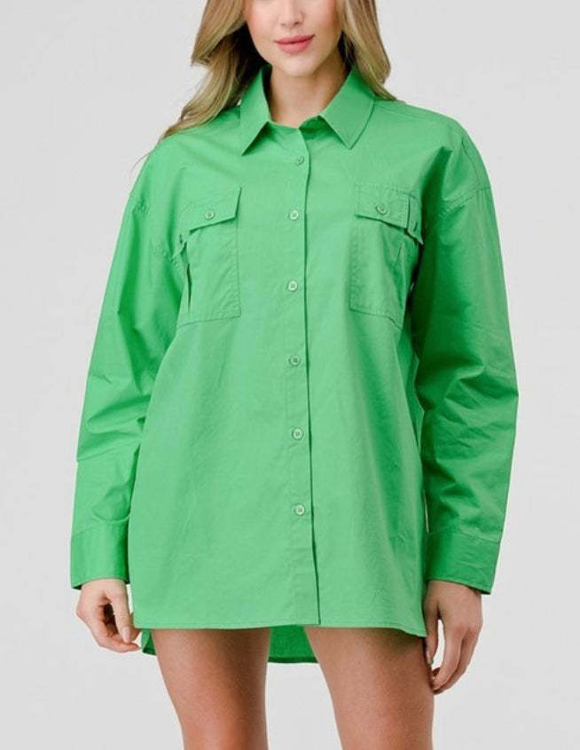 Green Oversized Button Down Shirt