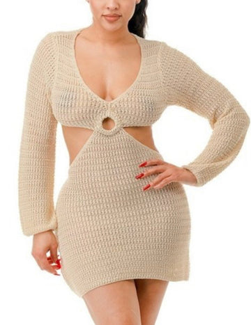 Crochet Knit O Ring Mini Beach Coverup